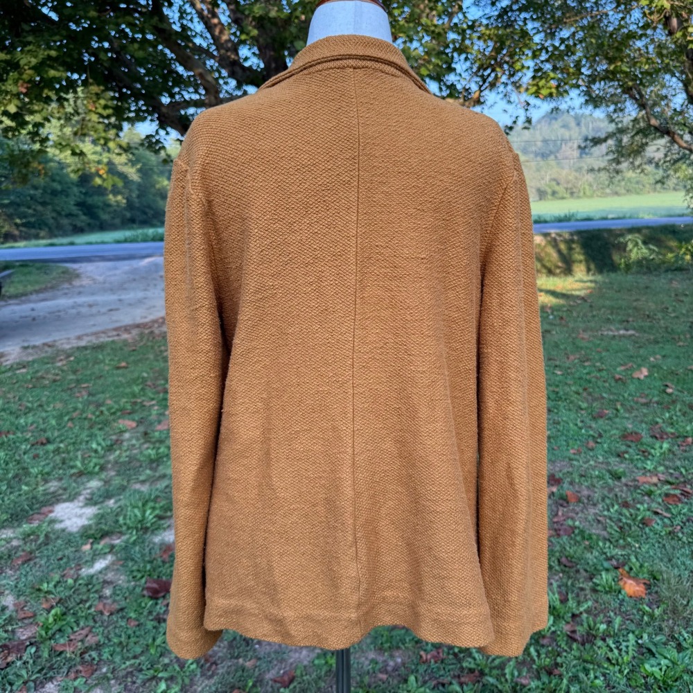 Maeve Anthropologie Mustard Yellow Cotton Textured Knit Blazer XL Fall Neutral - Picture 3 of 10